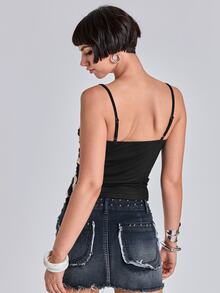 ACID BLVD Women's Kpop Y2K Vintage UK Flag Print Rhinestone Rivet Camisole Top - Black - View 6
