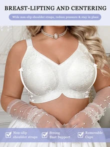 SHEIN 1件女款提花無鋼圈舒適無縫大尺碼內衣 - 白色 - 查看 5