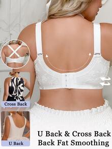 SHEIN 1件女款提花無鋼圈舒適無縫大尺碼內衣 - 白色 - 查看 2