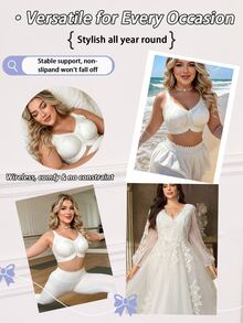 SHEIN 1件女款提花無鋼圈舒適無縫大尺碼內衣 - 白色 - 查看 6