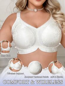 SHEIN 1件女款提花無鋼圈舒適無縫大尺碼內衣 - 白色 - 查看 3