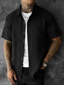 Zorclune Men's All-Over Print Casual Versatile Short Sleeve Shirt For Daily Wear - Black - View 1