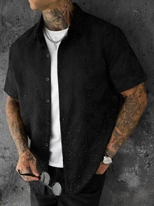 Zorclune Men's All-Over Print Casual Versatile Short Sleeve Shirt For Daily Wear - Black - View 2