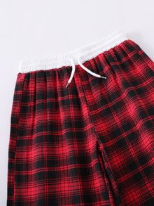 SHEIN Sparklyn ملابس فتيات المراهقات الخريفية، بنطلون رياضي، بنطلون واسع الساق بنقشة مربعات أحمر وأسود، ملابس جديدة لفصل الربيع والصيف والخريف والشتاء، ملابس العطلات - متعدد الألوان - مشاهدة 3