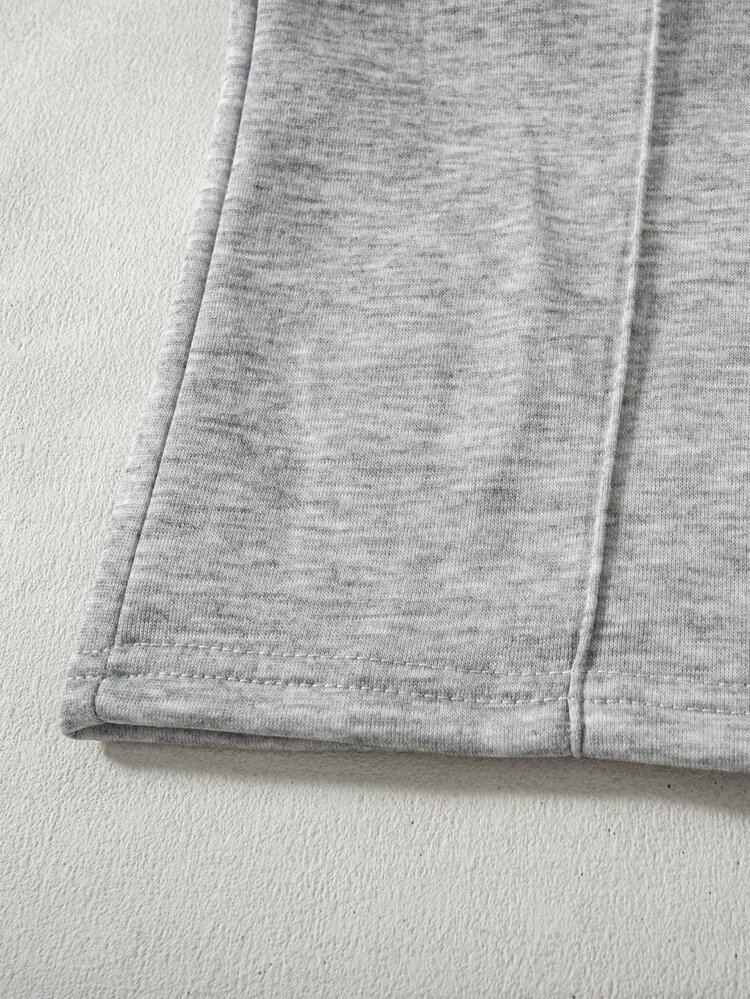 SHEIN Sparklyn Tween Girls Sweatpants Girls Fleece Lined Pants Girls Wide Leg Pants Thick Grey Thermal Casual Loose Fit Elastic Waist Winter Daily Wear - Grey - View 5