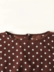 SHEIN 少女法式時尚圓領短袖波點印花洋裝 - 棕色 - 查看 5