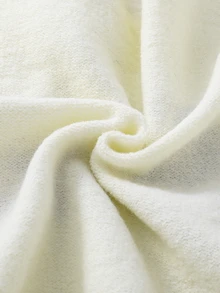 SHEIN 女童秋冬時尚極簡風安哥拉紅蝴蝶結領波浪下擺拼色粗針織長袖上衣 - 米色 - 查看 7