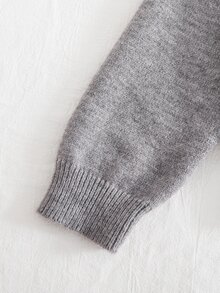 SHEIN Genkimix Kids 女童時尚休閒甜美五角星圖案套頭毛衣 秋季 - 深灰色 - 查看 7