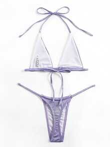 Swim SXY Conjunto de bikini triangular halter metálico para la playa de verano - Lila Púrpura - Ver 2