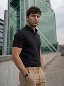 TekDrob Double Anti-Odor Polo With Regular Fit And Concealed Button Placket - Black - View 7