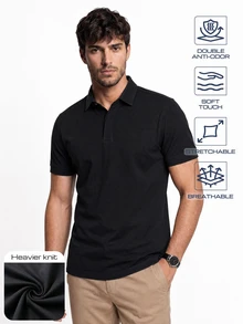 TekDrob Double Anti-Odor Polo With Regular Fit And Concealed Button Placket - Black - View 1