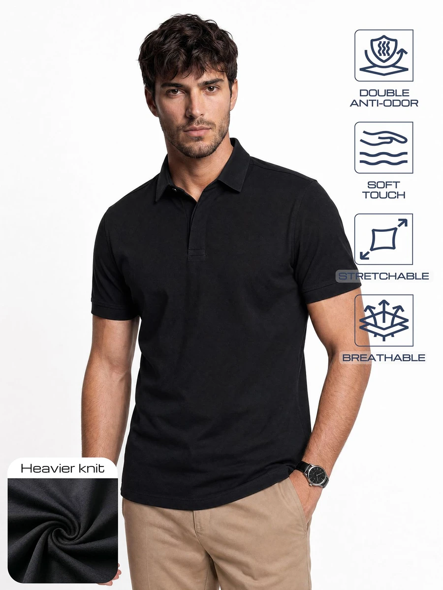 TekDrob Double Anti-Odor Polo With Regular Fit And Concealed Button Placket - Black - View 1