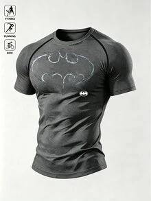 BATMAN X SHEIN 男士蝙蝠圖案休閒日常通勤運動T恤 - 灰色 - 查看 7