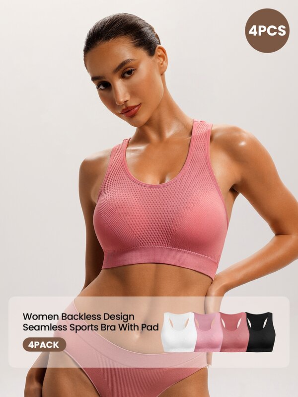 Barelissa 4pcs Solid Color Comfortable Seamless Wireless Bra Set For Women And Girls