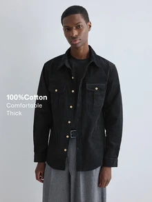 Merionis Men's Solid Color Single-Breasted Casual Versatile Daily Wear Shirt - Black - View 1