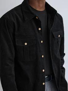 Merionis Men's Solid Color Single-Breasted Casual Versatile Daily Wear Shirt - Black - View 5