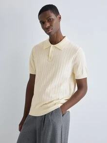 Merionis Men's Solid Color Polo Collar Short Sleeve Casual Knit Top - Apricot - View 5