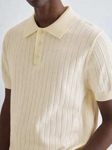 Merionis Men's Solid Color Polo Collar Short Sleeve Casual Knit Top - Apricot - View 4