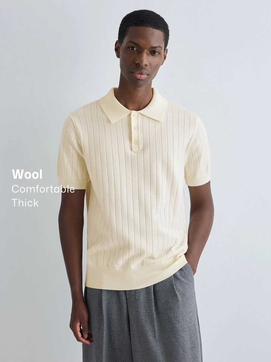 Merionis Men's Solid Color Polo Collar Short Sleeve Casual Knit Top - Apricot - View 1