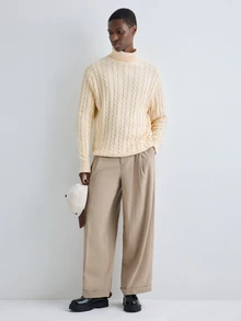 Merionis Men's Solid Color Turtleneck Casual Versatile Daily Wear Long Sleeve Sweater - Apricot - View 3