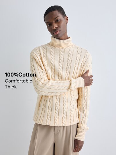 Merionis Men's Solid Color Turtleneck Casual Versatile Daily Wear Long Sleeve Sweater