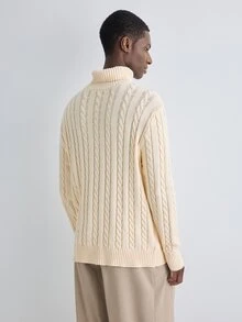 Merionis Men's Solid Color Turtleneck Casual Versatile Daily Wear Long Sleeve Sweater - Apricot - View 2