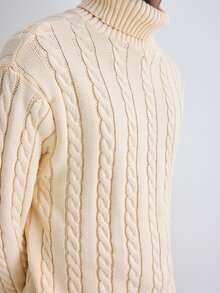 Merionis Men's Solid Color Turtleneck Casual Versatile Daily Wear Long Sleeve Sweater - Apricot - View 5