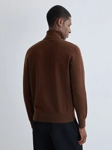 Merionis 男士純色高領長袖毛衣 高品質 - 摩卡棕 - 查看 2