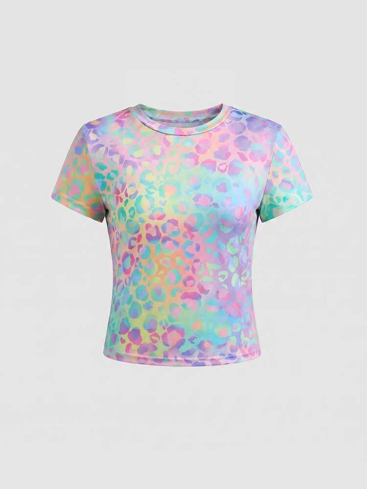 SHEIN Tween Girl Casual Daily Kids Versatile Comfortable Sports Outfit Set, Sweet Short Sleeve Top With Shorts Side Pockets Wear Set - Multicolor - View 4