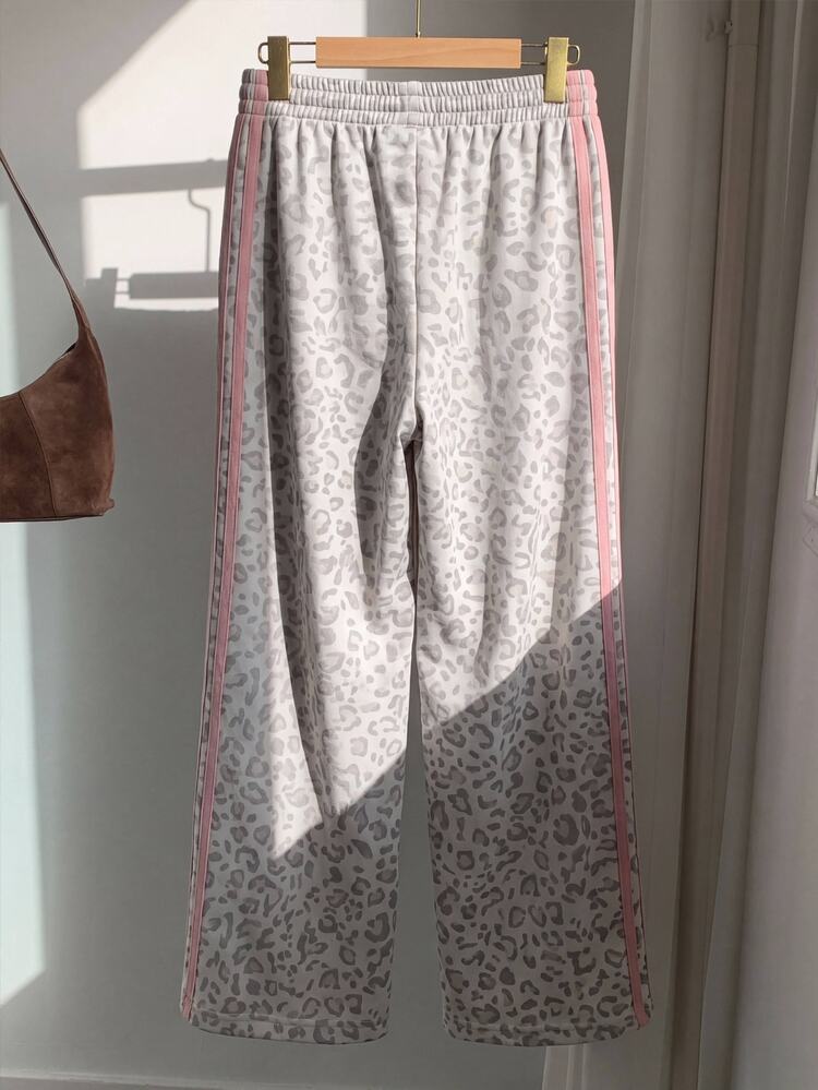 Pantalones sueltos de punto con estampado de leopardo para niña preadolescente, moda casual versátil para uso diario - Multicolor - Añade 2