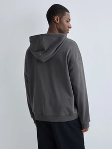 Merionis Men's Solid Color Long Sleeve Zip-Up Casual Drawstring Hoodie - Dark Grey - View 2