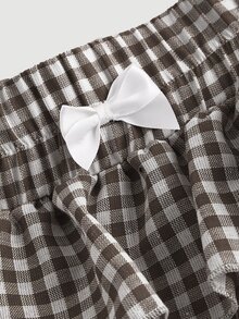 SHEIN MOD 大尺碼女款休閒低腰格紋短褲，返校季，簡約日常 - 棕色 - 查看 3