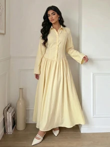 Veilorie Women's Elegant Solid Color Dress - Yellow - View 6