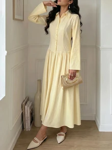 Veilorie Women's Elegant Solid Color Dress - Yellow - View 4