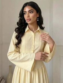 Veilorie Women's Elegant Solid Color Dress - Yellow - View 8