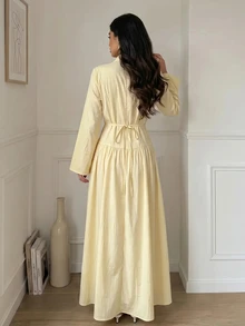 Veilorie Women's Elegant Solid Color Dress - Yellow - View 2