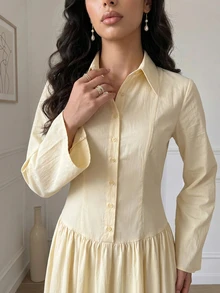 Veilorie Women's Elegant Solid Color Dress - Yellow - View 10