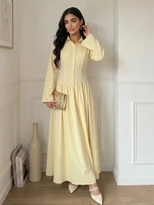 Veilorie Women's Elegant Solid Color Dress - Yellow - View 9