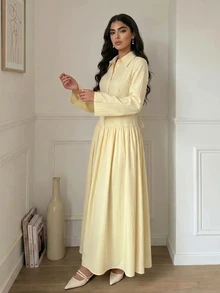 Veilorie Women's Elegant Solid Color Dress - Yellow - View 3