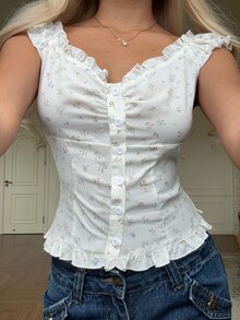 CovetEZ 女士休闲碎花衬衫，夏季 - 白色 - 查看 4