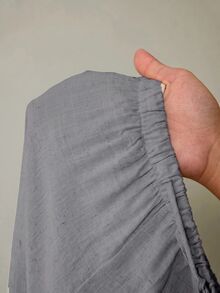 SHEIN PETITE 女款純色腰部綁帶直筒寬鬆休閒長褲 - 灰色 - 查看 5