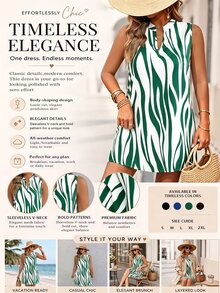EMERY ROSE Plus Size Women's Fashion V-Neck Zebra Print Dress - Green - View 2
