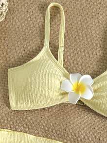 SHEIN Teen Girls' Vacation Beach Floral Decor Bikini Set - Yellow - View 4