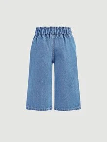 SHEIN 女婴休闲日常弹力腰阔腿牛仔裤 - 淺色水洗藍 - 查看 2