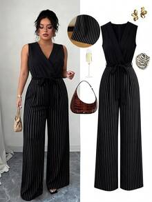 GlowEve CURVE Women's Plus Size Dark Lace-Up Jumpsuit, Fashionable For Work, Daily And Casual Wear - Multicolor - View 1