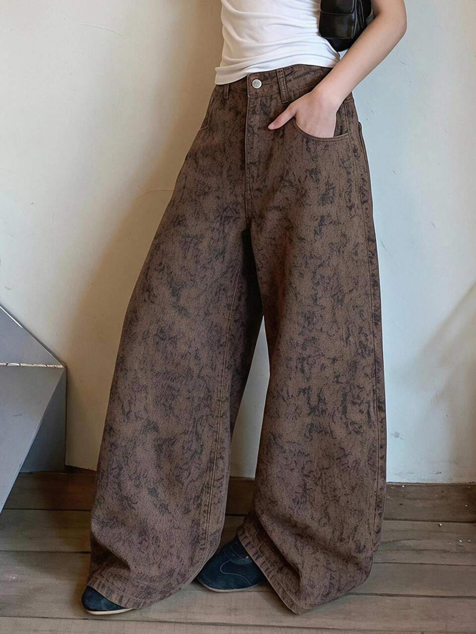 Women's All-Over Print Curved Leg Street Casual Denim Jeans