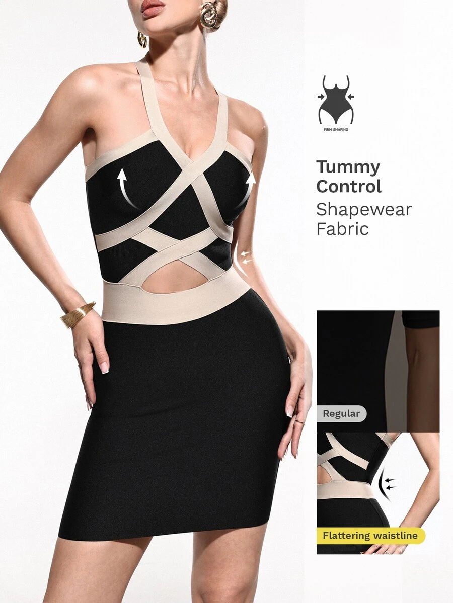 Nuvra 女款拼色休閒日常迷你掛脖洋裝 - 彩色 - 查看 1