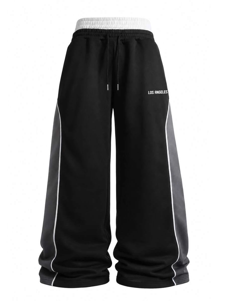 Manfinity Roghcode Men's Letter Print Drawstring Waist Colorblock Casual Sweatpants - Multicolor - View 1