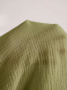 Ocili 100%純棉雙層皺褶布料舒適柔軟極簡純棉細肩帶露背睡裙女款居家休閒洋裝 - 墨綠色 - 查看 8