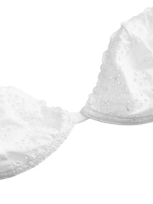 Ocili Leisure Comfortable Minimalist Thin Bottom Embroidered Women's Bra + Thong - White - View 3